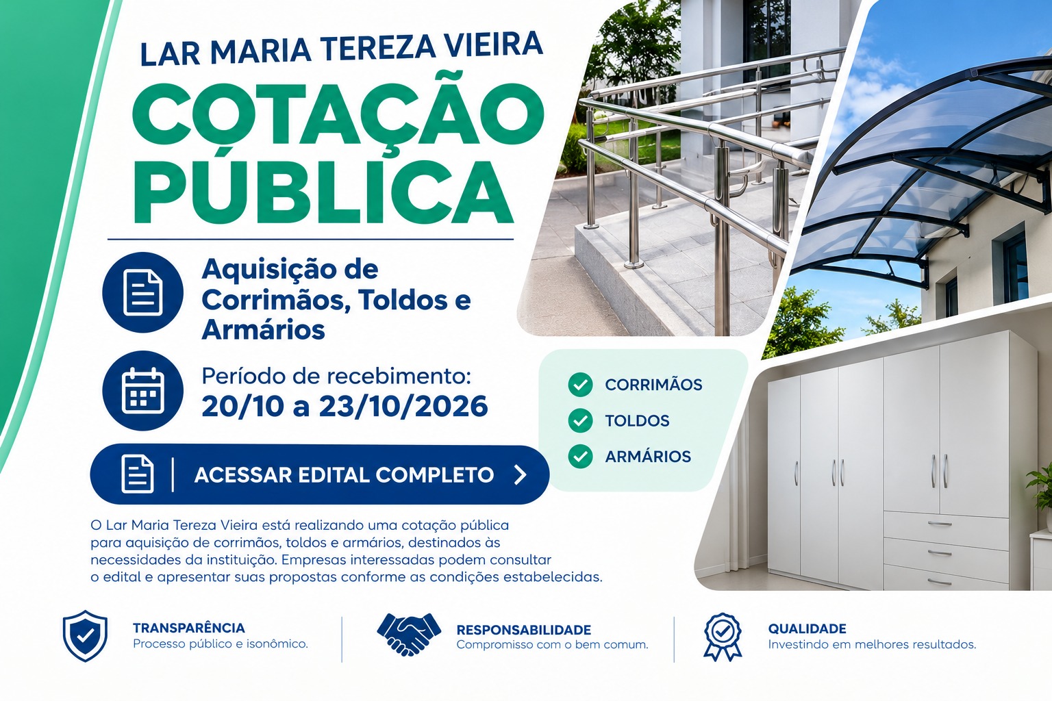 Edital de Cotação Pública: Aquisição de Corrimões, Toldos e Armários